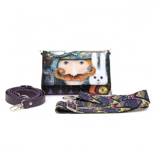 Сумка клатч через плечо с росписью "Алиса в стране чудес" на заказ - женская кожаная сумка ручной работы с авторским рисунком фото 5