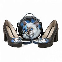 Комплект туфли и сумка "Привет, бабочка" — женский кожаный набор туфли и сумка ручной работы с рисунком