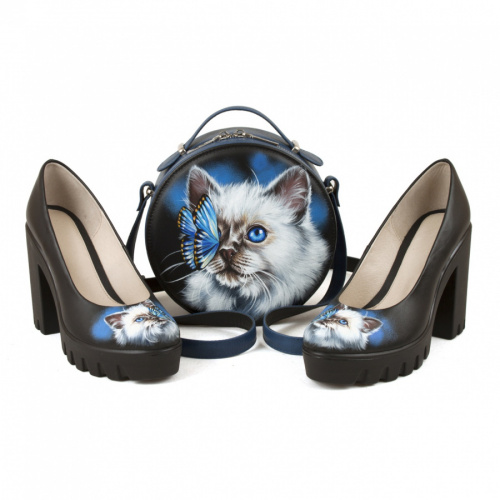 Комплект туфли и сумка "Привет, бабочка" - кожаный женский набор рюкзак и ботинки ручной работы с рисунком |  Sumnizza