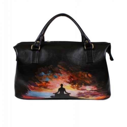 Дорожная кожаная сумка с росписью "Нирвана" - с рисунком ручной работы на заказ