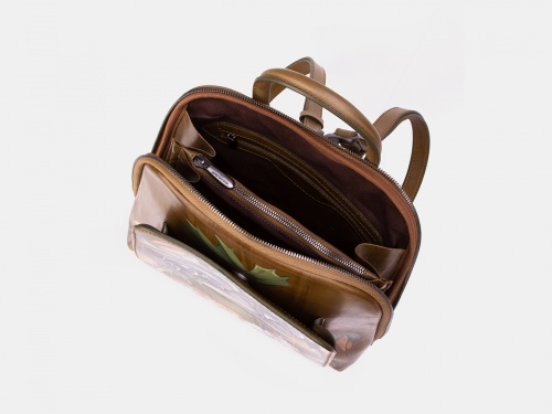 Рюкзак из натуральной кожи с росписью "Белки и кот" ручной работы с рисунком на заказ | Sumnizza фото 3