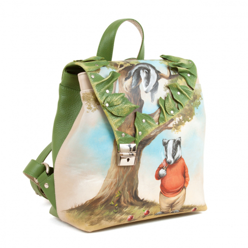 Красивый женский рюкзак с росписью "Барсучья жизнь" ручной работы с рисунком на заказ | Sumnizza фото 3