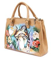 Натуральная кожаная сумка женская с рисунком ручной работы "Алиса" на заказ