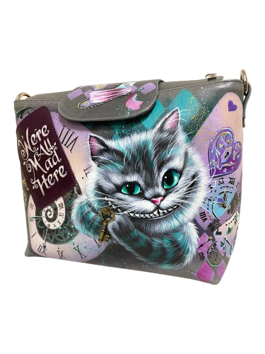 Женская сумка на заказ из кожи с рисунком ручной работы «Чеширский кот» на заказ | Sumnizza фото 2