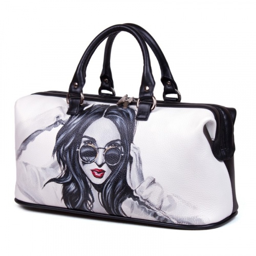 Удлиненный cаквояж "Незнакомка" - кожаный дорожный саквояж ручной работы с рисунком на заказ |  Sumnizza фото 2