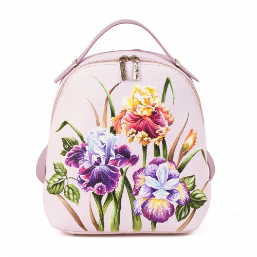 Комплект мокасины, рюкзак и косметичка "Ирисы" - кожаный женский набор рюкзак и ботинки ручной работы с рисунком |  Sumnizza фото 2