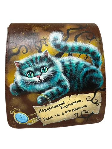 Рюкзак сумка с рисунком ручной работы «Чеширский кот» - кожаный рюкзак ручной работы с оригинальным рисунком на заказ |  Sumnizza фото 2