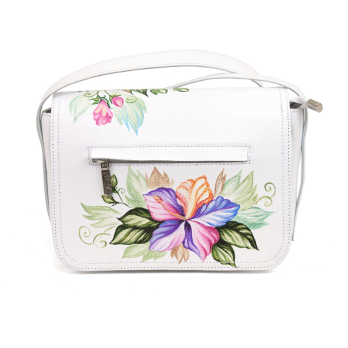 Женская кожаная сумка через плечо с рисунком ручной работы "Колибри над цветком" — кросс боди с принтом на заказ фото 2