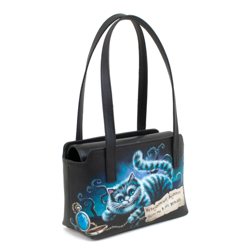 Дизайнерская сумка-шоппер, ручная роспись Чеширский кот - кожаная и замшевая женская сумка шоппер ручной работы с рисунком и вышивкой на заказ фото 5