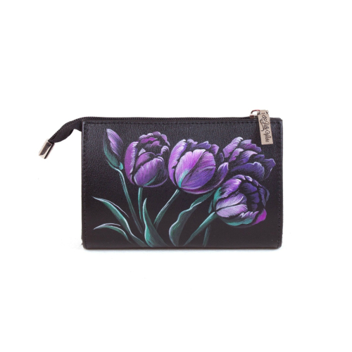 Женский кожаный кошелек с росписью «Черные тюльпаны» - кожаный женский кошелек-портмоне ручной работы с рисунком на заказ |  Sumnizza фото 2