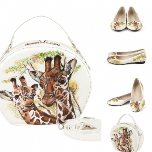 Балетки и полукруглая сумка "Сафари" - кожаный женский набор рюкзак и ботинки ручной работы с рисунком |  Sumnizza