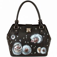 Саквояж из кожи ручной работы "Ёжики в одуванчиках" ручной работы с рисунком и вышивкой на заказ
