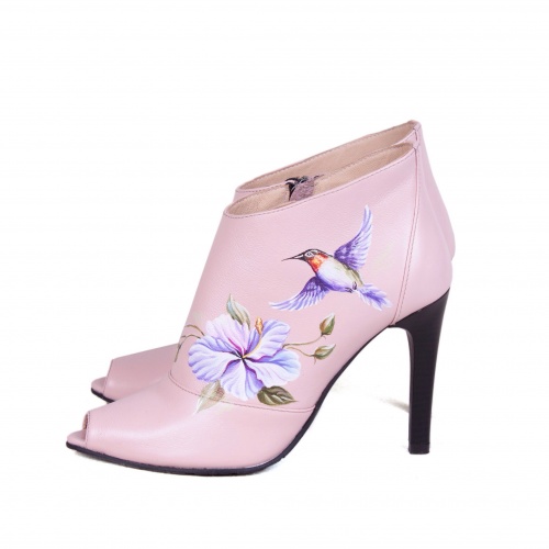 Комплект саквояж и ботильоны "Колибри" - кожаный женский набор рюкзак и ботинки ручной работы с рисунком |  Sumnizza фото 5