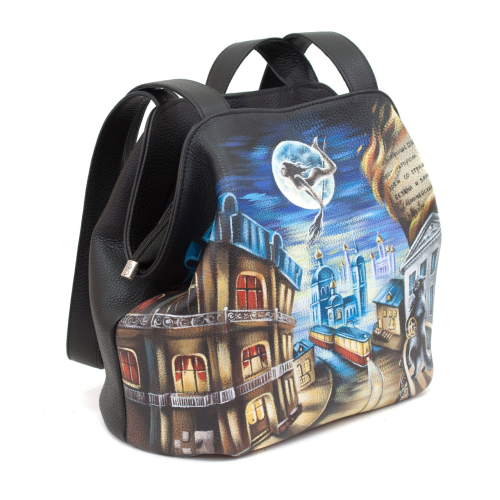 Женская кожаная сумка-мешок через плечо с рисунком «Мастер и Маргарита» ручной работы - кожаная женская сумка хобо, сумка мешок ручной работы с рисунком на заказ |  Sumnizza фото 2