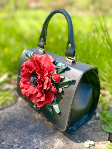 Дамская маленькая сумочка с аппликацией цветок ручной работы «Объемный мак» на заказ | Sumnizza фото 9