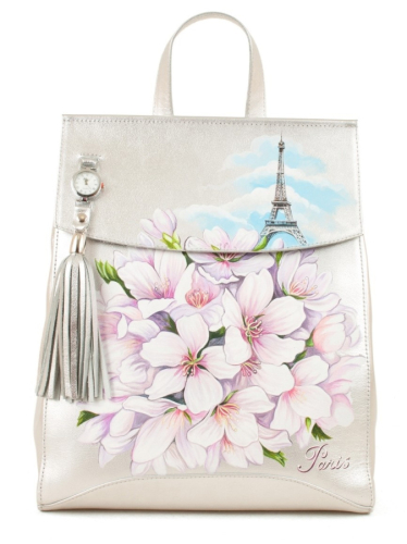 Сумка рюкзак трансформер небольшой кожаный с рисунком на заказ Paris ручной работы с рисунком и вышивкой на заказ
