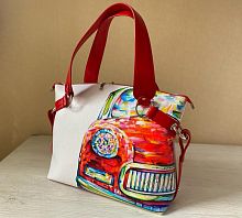 Большой кожаный шоппер "Старое авто" - ручной работы на заказ