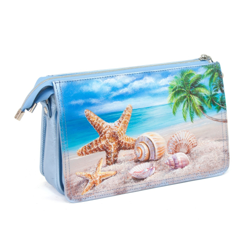 Сумка-клатч через плечо с рисунком по коже "Мальдивы" на заказ - женская кожаная сумка ручной работы с авторским рисунком фото 3