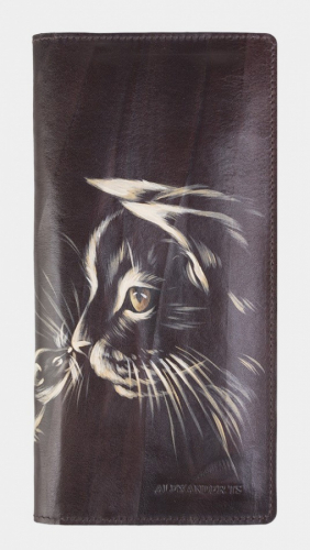 Вертикальный кошелек с отделениями для карт с рисунком "Кошка и мышка" - ручная работа" - кожаный женский кошелек-портмоне ручной работы с рисунком на заказ |  Sumnizza