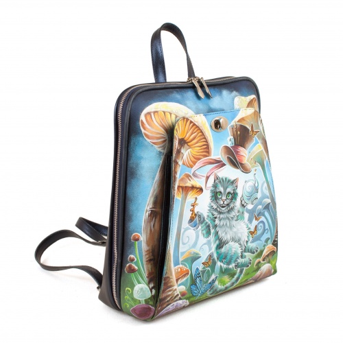 Рюкзак городской женский ручной работы с росписью "Чешир в грибах" ручной работы с рисунком и вышивкой на заказ - Sumnizza фото 2