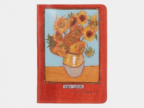 Именная обложка на паспорт "Подсолнухи в вазе" - кожаный женский кошелек-портмоне ручной работы с рисунком на заказ |  Sumnizza