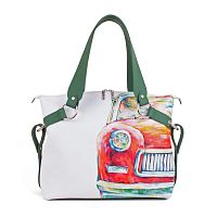 Кожаная сумка шоппер с авторским рисунком "Старое авто" - ручной работы на заказ