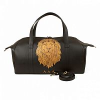 Мужская кожаная сумка ручной клади с росписью "Царь зверей" - ручной работы с рисунком на заказ