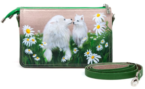 Эксклюзивный кожаный клатч с ручной росписью портретов собачек на заказ - женская кожаная сумка ручной работы с авторским рисунком фото 4