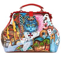 сумка саквояж кот бегемот, мастер и маргарита, дамский саквояж из кожи с рисунком кот бегемот и мастер и маргарита, сумка кожаная с росписью кот бегемот и мастер и маргарита, сумка саквояж женская ручной работы, рисунок кот бегемот и мастер и маргарита, дизайнерская сумка кот бегемот и мастер и маргарита, авторский саквояж, стильная сумочка с принтом, необычная сумка саквояж