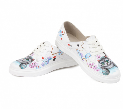 Кожаные красивые женские кеды "Чешир" - кожаные женские кеды и слипоны ручной работы с рисунком на заказ | Sumnizza