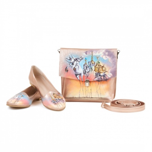 Комплект балетки и сумка-планшет "Дали" - кожаный женский набор рюкзак и ботинки ручной работы с рисунком |  Sumnizza