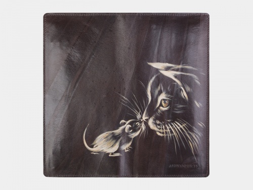 Вертикальный кошелек с отделениями для карт с рисунком "Кошка и мышка" - ручная работа" - кожаный женский кошелек-портмоне ручной работы с рисунком на заказ |  Sumnizza фото 2