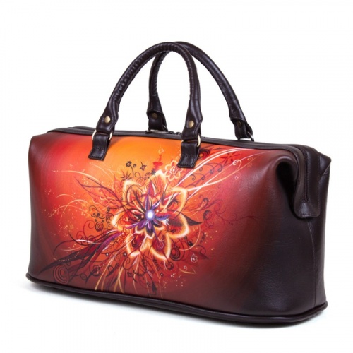 Удлиненный cаквояж "Огненный цветок" - кожаный дорожный саквояж ручной работы с рисунком на заказ |  Sumnizza фото 2